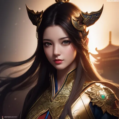 best quality, masterpiece, highres,1 girl,  beautiful face, chinese clothes with superhero leather uniform, (ultra-detailed metal armor), colorful, painting burst, artstation, concept art, smooth, sharp focus, illustration, background with east asian architecture, art by artgerm and greg rutkowski and alphonse mucha