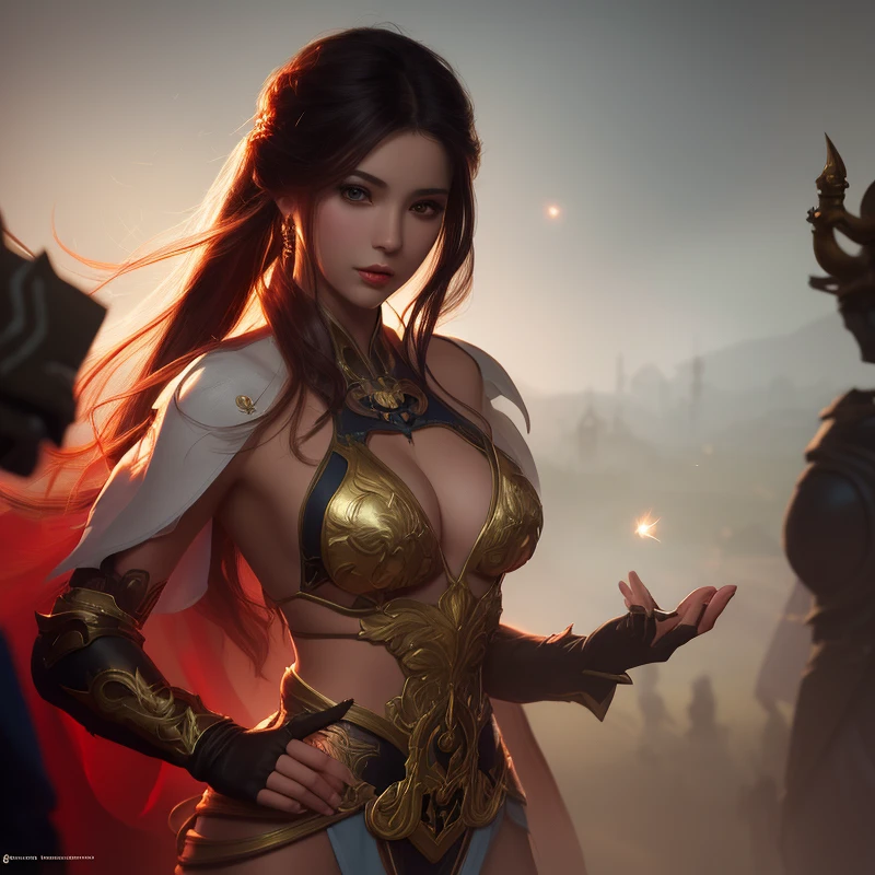 best quality, masterpiece, highres,1girl,beautiful face, chinese clothes covered with random color armor, gloves, long pants, colorful, painting burst, artstation, concept art, smooth, sharp focus, illustration, dreamy magical atmosphere, art by artgerm and greg rutkowski and alphonse mucha,bikini aside,