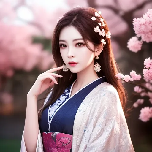 masterpiece,extremely detailed CG unity 8k wallpaper,1girl, beautiful, realistic, blurry, blurry_background, blurry_foreground, branch, brown_hair, plum blossom, depth_of_field, earrings, flower, jewelry, nose, realistic, solo,chinese clothes,fingers hidden, arms hidden