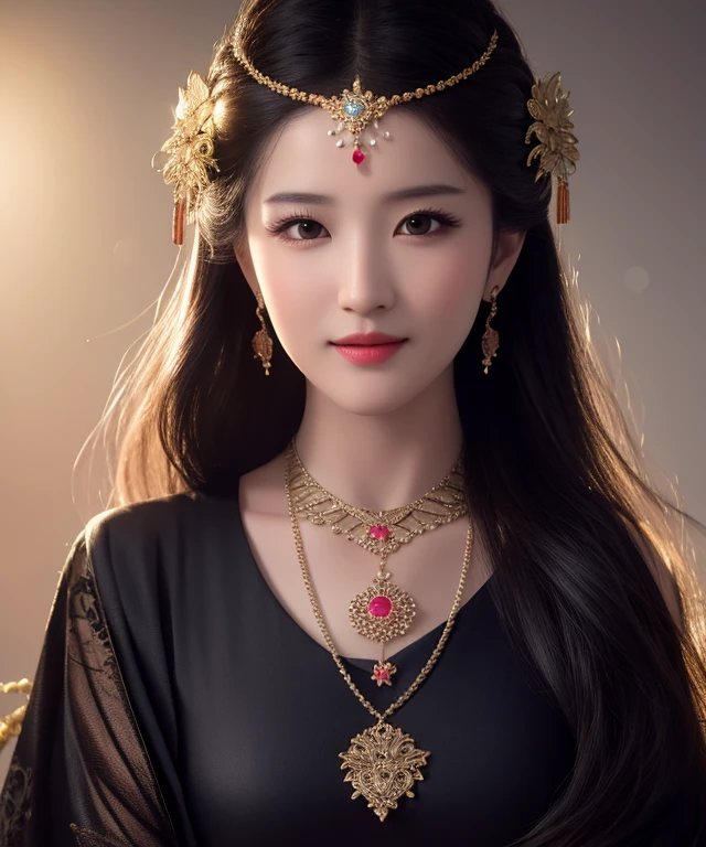 best quality, masterpiece, highres, 1girl,china dress,hair ornament,necklace, jewelry,Beautiful face,upon_body, tyndall effect,photorealistic, dark studio, rim lighting, two tone lighting,(high detailed skin:1.2), 8k uhd, dslr, soft lighting, high quality, volumetric lighting, candid, Photograph, high resolution, 4k, 8k, Bokeh,<lora:liuyifei_10:0.4>,<lora:cuteGirlMix4_v10:0.2>