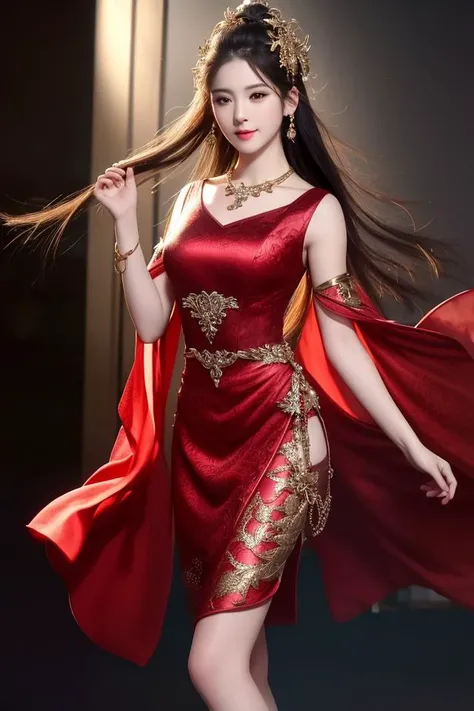 best quality, masterpiece, highres, 1girl,china dress,hair ornament,necklace, jewelry,Beautiful face,((half body)),((Above the leg)),tyndall effect,photorealistic, dark studio, rim lighting, two tone lighting,(high detailed skin:1.2), 8k uhd, dslr, soft lighting, high quality, volumetric lighting, candid, Photograph, high resolution, 4k, 8k, Bokeh,<lora:liuyifei_10:0.2>,<lora:cuteGirlMix4_v10:0.4>,Hands behind back