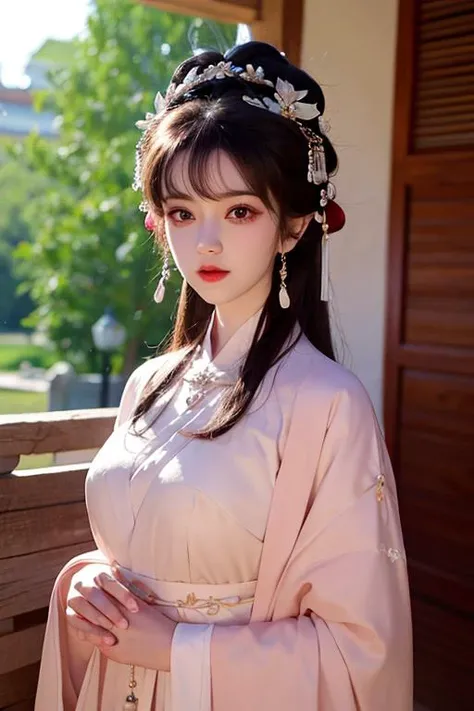 best quality, masterpiece, highres, 1girl,china dress,hair ornament,necklace, jewelry,Beautiful face,upon_body, tyndall effect,photorealistic, dark studio, rim lighting, two tone lighting,(high detailed skin:1.2), 8k uhd, dslr, soft lighting, high quality, volumetric lighting, candid, Photograph, high resolution, 4k, 8k, Bokeh, <lora:fashionGirl_v50:0.5> .<lora:hanfu_v28:1>