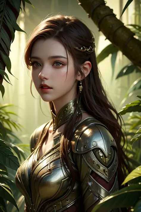 photorealistic, 35mm, intricate details, hdr, intricate details, hyperdetailed, natural skin texture, hyperrealism, sharp, 1 girl, swedish, silver eyes, white prom hairstyle, solo, upper body, looking at viewer, detailed background, detailed face, (<lora:RootsBranchesAIv5:0.5>, RootsBranchesAI theme:1.1), jungle fighter, green tribal clothing, warpaint, beads, tropical climate, dynamic pose, defensive stance, poisonous plants, colorful plants, exotic trees, fronds, vines, mysterious, jungle in background, sunrays, cinematic atmosphere, 
 <lora:DreamBasedOnGuofeng3_v10:0.7>