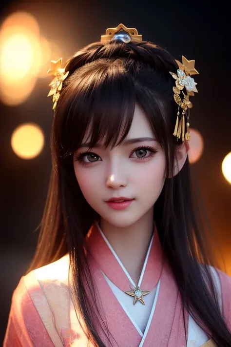 best quality, masterpiece, highres, 1girl,blush,(seductive smile:0.8),star-shaped pupils,china hanfu,hair ornament,necklace, jewelry,Beautiful face,upon_body, tyndall effect,photorealistic, dark studio, rim lighting, two tone lighting,(high detailed skin:1.2), 8k uhd, dslr, soft lighting, high quality, volumetric lighting, candid, Photograph, high resolution, 4k, 8k, Bokeh