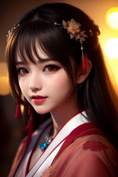 best quality, masterpiece, highres, 1girl,blush,(seductive smile:0.8),star-shaped pupils,china hanfu,hair ornament,necklace, jewelry,Beautiful face,upon_body, tyndall effect,photorealistic, dark studio, rim lighting, two tone lighting,(high detailed skin:1.2), 8k uhd, dslr, soft lighting, high quality, volumetric lighting, candid, Photograph, high resolution, 4k, 8k, Bokeh