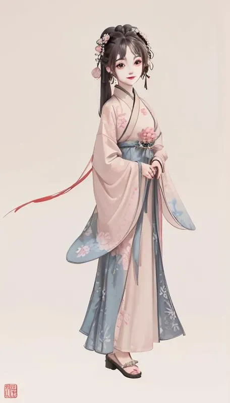 best quality,masterpiece,shukezouma,negativespace,shuimobysim,<lora:shuV2:0.5>,a girl,full body,smile,little Eyes,standing,beautiful face,traditional chinese ink painting,<lora:shuimobysimV3:0.5>,peaceful,looking at viewer,china hanfu,lotus flower