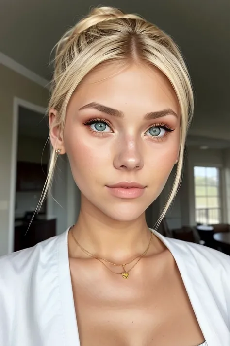 photo of <lora:sd15_locon_AllieDunn_16_v1-000014:.9> AllieDunn with blonde hair, focus on eyes, close up on face, wearing jewelry, vanilla color hair styled as twisted bun, ND filter