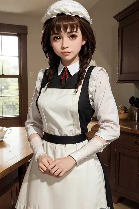 (masterpiece, best quality), 1girl,   <lora:maidane-nvwls-v1:1> maidane, twin braids,| hat, maid uniform, black dress, apron, long sleeves