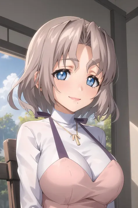 <lora:RyoukoYanagi2-000040:0.8> , 1girl , collar, light smile, ribbon,