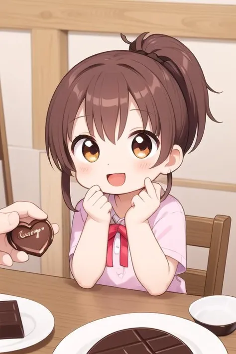 masterpiece, best quality,ultra detail,girl,give food, pinch a cookie, hand from out of screen, smile <lora:give food-001.5:0.7>happy,dish,juice,spoken heart,chocolate