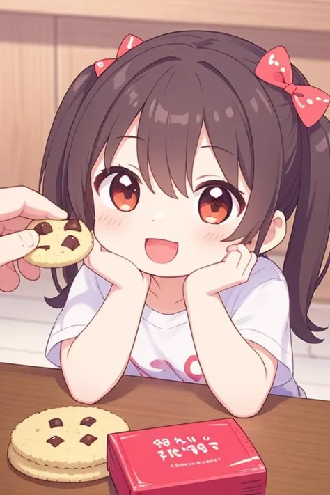 masterpiece, best quality,ultra detail,girl,give food, pinch a cookie, hand from out of screen, smile <lora:give food-001.5:0.7>happy,cupping hands