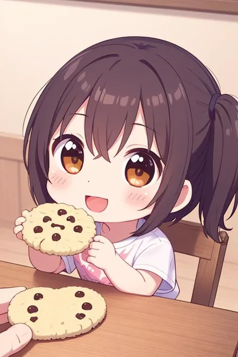 masterpiece, best quality,ultra detail,girl,give food, pinch a cookie, hand from out of screen, smile <lora:give food-001.5:0.7>happy,cupping hands