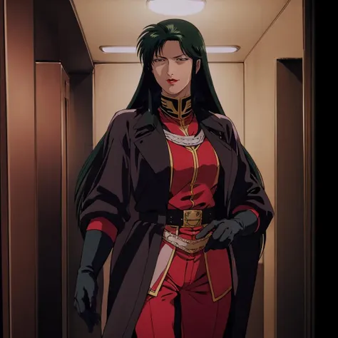 (masterpiece), best quality, expressive eyes, perfect face,solo,
cimagarahau,1woman, long hair,green hair,sidelocks,black eyes,lipstick,red military uniform,black long coat,gloves,tite red mini skirt,knee boots,(white panties),
(cimagarahau open thighs looking down),(manspread),(shoot from below),puffy nipples,camel toue,warship ceiling,