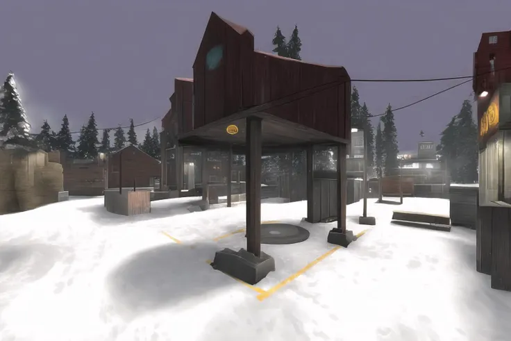 a snowy tf2 map in the style of norman rockwell, absurdres, (masterpiece:1.2)