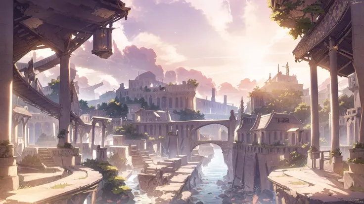 <lora:bronzepunkai_v20:1> bronzepunkai city, bronzepunkai, volumetric light, (sunny day:1.2), river, high detailed, ultra detailed, 8k, intrinsic, intrictics, sky, two planet, red moon,