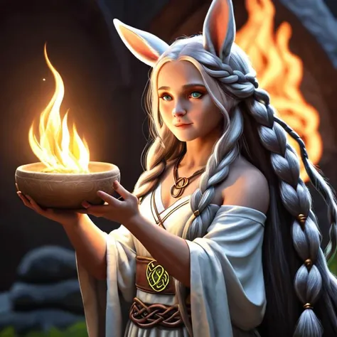 celtic priestess, furry rabit, 1girl, goddess, triple goddess, beautiful woman, pure maiden, wise crone,
very long hair, braided hair, Celtic knot work, raid hair,  celtic braids, dramatic lighting, 
4k, 8k, hires, absurdres, cuteness overload:1.1
fire, fertility, poetry, healing
( <lora:JessicaRabbit_character-20:1> jessicawaifu,  <lora:Judy (lora):1> judy)