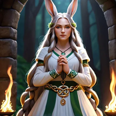 celtic priestess, furry rabit, 1girl, goddess, triple goddess, beautiful woman, pure maiden, wise crone,
very long hair, braided hair, Celtic knot work, raid hair,  celtic braids, dramatic lighting, 
4k, 8k, hires, absurdres, cuteness overload:1.1
fire, fertility, poetry, healing
( <lora:JessicaRabbit_character-20:1> jessicawaifu,  <lora:Judy (lora):1> judy)