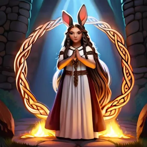 celtic priestess, furry rabit, 1girl, goddess, triple goddess,
very long hair, braided hair, Celtic knot work, raid hair,  celtic braids, dramatic lighting, 
4k, 8k, hires, absurdres, cuteness overload:1.1
fire, fertility, poetry, healing
( <lora:JessicaRabbit_character-20:1> jessicawaifu,  <lora:Judy (lora):1> judy)