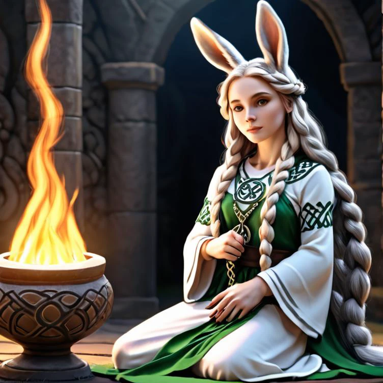 celtic priestess, furry rabit, 1girl, goddess, triple goddess, beautiful woman, pure maiden, wise crone,
very long hair, braided hair, Celtic knot work, raid hair, celtic braids, dramatic lighting,
4k, 8k, hires, absurdres, cuteness overload:1.1
fire, fertility, poetry, healing
( <lora:JessicaRabbit_character-20:1> jessicawaifu, <lora:Judy (lora):1> judy)