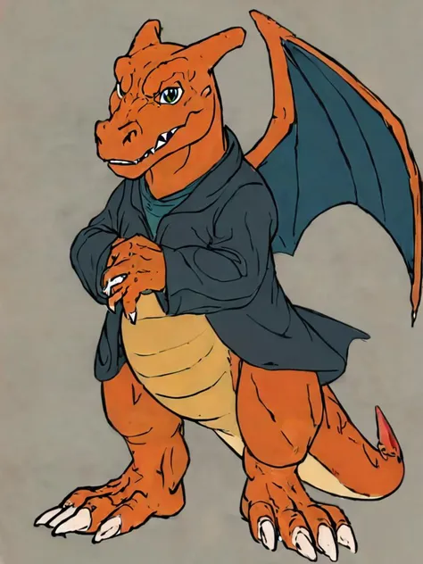 Charizard, full body, <lora:rankinbasshobbit_styleXL_v.10.2:2.3> Bilbo face