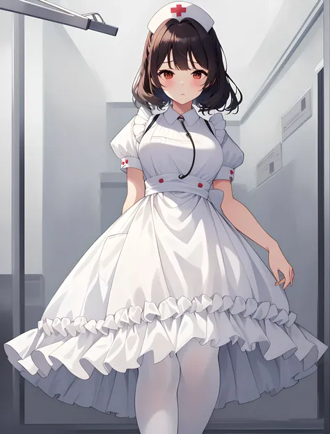 ((masterpiece, best quality, high quality)),1girl, ((lower body, hospital)), <lora:Old Nurse Outfit:0.8> (nurse_old_style_01, apron, nurse cap, short sleeves, striped dress, puffy sleeves, vertical stripes, nurse, white apron, puffy short sleeves, pantyhose),