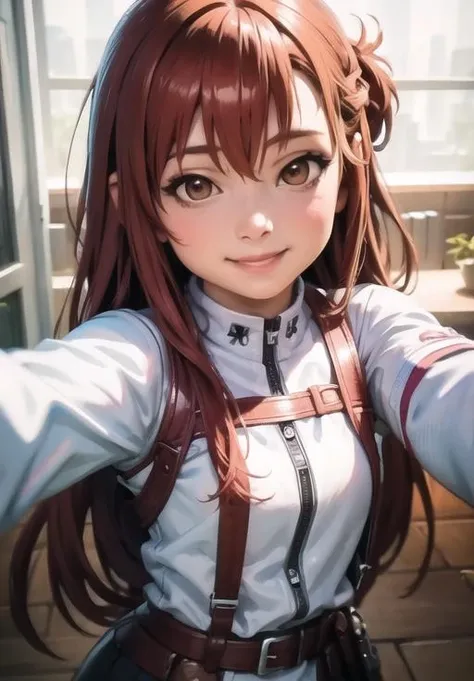 (selfie:1.3), photorealistic, <lora:Asuna_Yuuki:0.8>, Asuna_Yuuki, smile, (masterpiece, best quality, detailed:1.3)