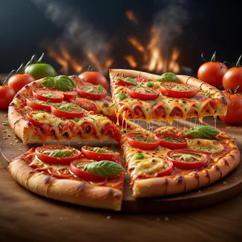 roast pizza with tomato, food art, realistic render, dramatic lighting masterpiece,  depth of field, best quality, intricate, (lens flare:0.7), (bloom:0.7),  tone mapped, highly detailed, <lora:fodm4st3r:0.6>,