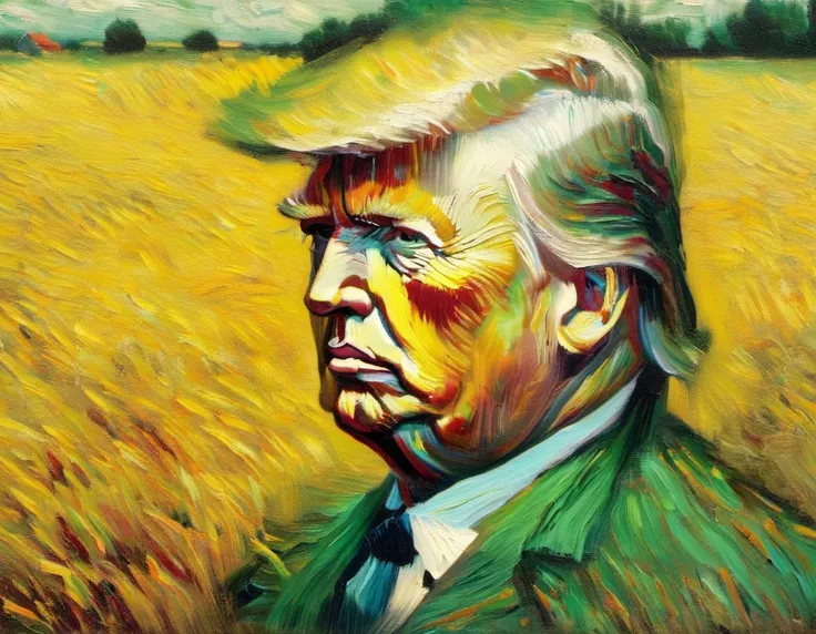 v0ng44g, p0rtr14t, soft blurry oil painting portriat of a close up shot of a (((Donald Trump by van Gogh))), farm field backdrop heavy brush strokes, by van Gogh<lora:EMS-59113-EMS:1.000000>