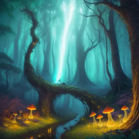 (Destroyed Vector image:1.3) of (Illustration:1.3),(Energetic:1.3) Style-SwampMagic:1.0, (Witchlight Fens), (magical location), (Nentir Vale), (enchanting mist), (vibrant flora),(bioluminescent fungi:1.3) (ethereal lighting), (capricious weather), (mystical rain), (shimmering raindrops), (dense fog), (moonlit glow), (whispering realms), (palpable magic), (iridescent energy), (luminescent fae), (ethereal melodies), (boundary of realms), (Feywild connection), (beauty and peril), (magical wonder), (iridescent wisps), (shimmering raindrops), (masterpiece:1.2, best quality), (ultra-detailed), (nostalgia and peacefulness:0.3), professional (landscape painting) of nature, (illustration), (ultra highres), (delicate illustration), (hyper-detailed), (super detail:1.3), professional lighting, cinematic lighting,, <lora:Mild detail adjusterV10_4:1>,(by Artist Kadir Nelson:1.3),(by Artist Dan Mumford:1.3),(Flat style:1.3),Illustration,Behance,(Land Art:1.3),(Vivid Colors:1.3),naturalism,land Art,regionalism,shutterstock contest winner,trending on unsplash,featured on Flickr
