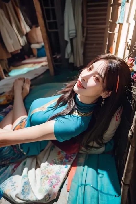 (otherworldly, otherworldly atmosphere, otherworldly appearance), highly insanely detailed, masterpiece, top quality, best quality, highres, 4k, 8k, RAW photo, Caribbean, egyptian,
depth of field, focused, foreshortening,
(dark tunnel, flower field, flower filed, china street),
(long_hair, long hair), collar, earrings, (Latina:0.5),
(random colors cloth, random colors hair), sparking lips,
(Adult, jav, half naked, nsfw:0.8),
baifern1,
<lora:baifernv1_ghotilafish:0.7>,
fisheye, from below,
(air bed, indian slums, egyptian slums:1.2), Air Mattress,
(smiling at viewer), (fantasy world)