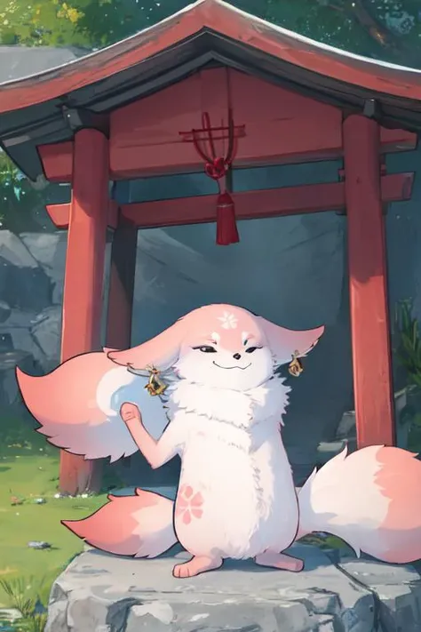 masterpiece, best quality, absurdres, YaeMikoFox, no humans, ^_^, smile, outdoors, shrine scene