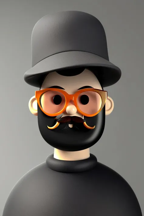 a man with a beard and glasses wearing a hat , toy_face