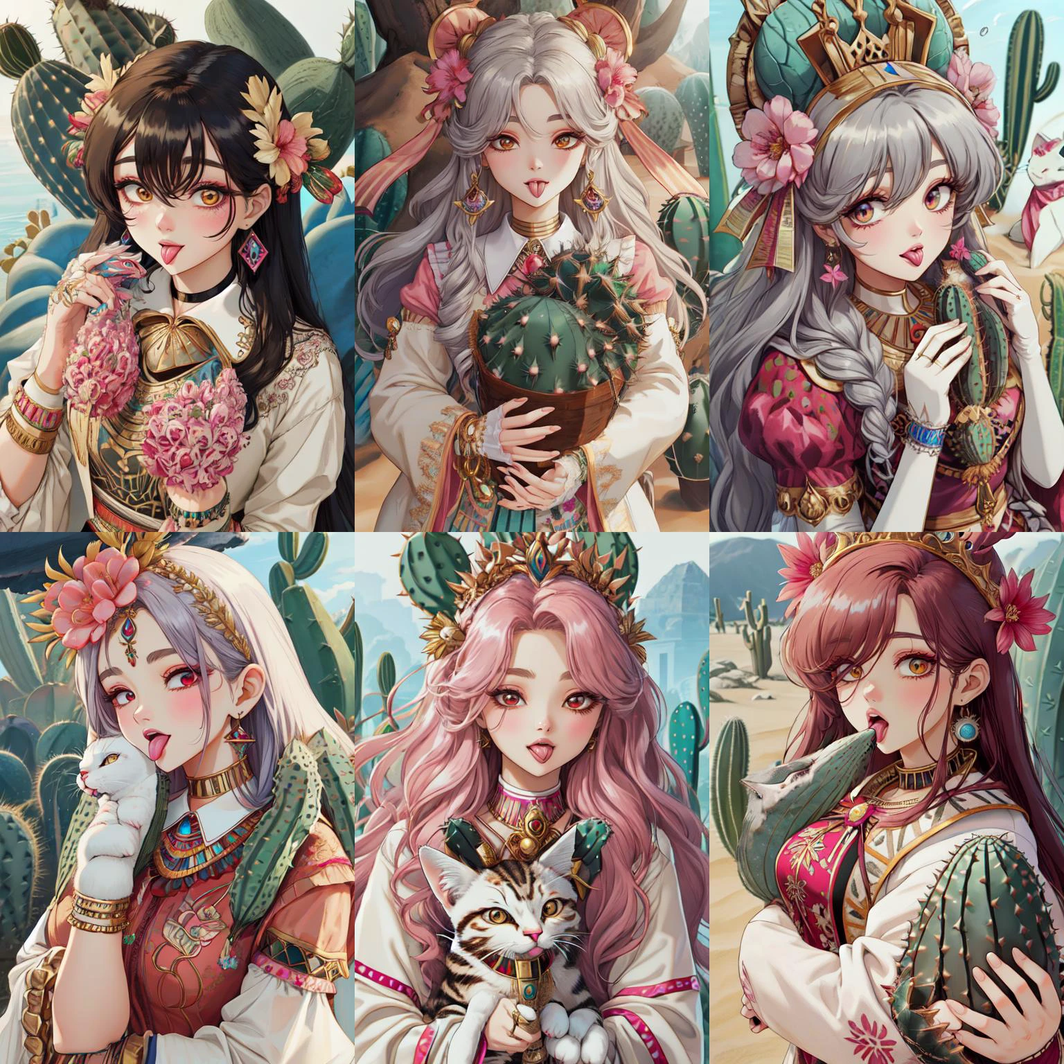 (otherworldly, otherworldly atmosphere, otherworldly appearance), highly insanely detailed, masterpiece, top quality, best quality, highres, 4k, 8k, RAW photo, collar, earrings, jewelry, necklace, armlet,
(long_hair, long hair, random colors cloth, random colors hair, random long hair, dynamic hair, glowing hair, hair over one eye),
(eyelashes, eyeliner, eyeshadow, eyelashes),
pink lipstick,
makeup,
((ancient egyptian theme)), golden ornaments,
1girl, (portrait:0.4), nsfw,
((desert, Mexico, cacti, underwater)),
a grove of mechanical trees swaying to the rhythm of coded breezes, (tranquil:0.6), (serene:0.5),
long messy hair,
1girl, (from above),
(((half body photo))), (((tongue on cat with holding))), solo, 1girl, ulzzang, teenager, big tits, longhair, ribbon, ((petite figure proportion)), <lora:lickinggirl:0.8>, (fantasy world)