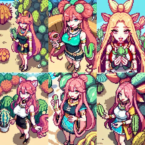 4K, Portrait, Best Quality, Ultra High Resolution, Ultra Details (Masterpiece, High Quality), Realistic, (Queen Melona Leaf, Long Pink Hair, Long Rabbit Ears, Slim Body), (Full Body, Dynamic Pose), Puffy Pink, Medium Chest, High and Detailed Face,1 Girl, 2 Legs, Detailed Hands,Pixel Art.