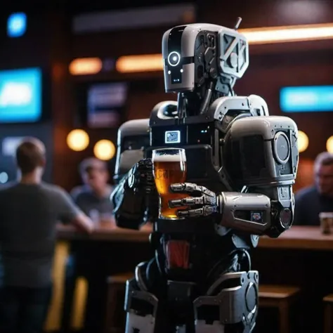 Mother1024, a robot in a cyberpunk pub, holding a beer, highly detailed, photography, ultra sharp, film, bokeh, professional, 4k <lora:add-detail-xl:2> <lora:Mother1024-000490:0.6>