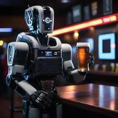 Mother1024, a robot in a cyberpunk pub, holding a beer, highly detailed, photography, ultra sharp, film, bokeh, professional, 4k <lora:add-detail-xl:2> <lora:Mother1024-000490:0.6>