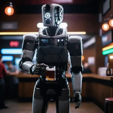 Mother1024, a robot in a cyberpunk pub, holding a beer, highly detailed, photography, ultra sharp, film, bokeh, professional, 4k <lora:add-detail-xl:2> <lora:Mother1024-000490:0.8>
