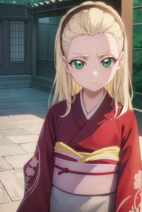 rurichiyokasumioji, <lyco:rurichiyokasumioji-lyco-nochekaiser:1>,
rurichiyo kasumioji, long hair, blonde hair, (green eyes:1.5), hairband, hair pulled back, forehead,
BREAK japanese clothes, kimono, hakama, hakama skirt, (red kimono:1.5), long sleeves, wide sleeves, (grey hakama:1.3),
BREAK outdoors, shrine,
BREAK looking at viewer, (cowboy shot:1.5),
BREAK <lyco:GoodHands-beta2:1>, (masterpiece:1.2), best quality, high resolution, unity 8k wallpaper, (illustration:0.8), (beautiful detailed eyes:1.6), extremely detailed face, perfect lighting, extremely detailed CG, (perfect hands, perfect anatomy),