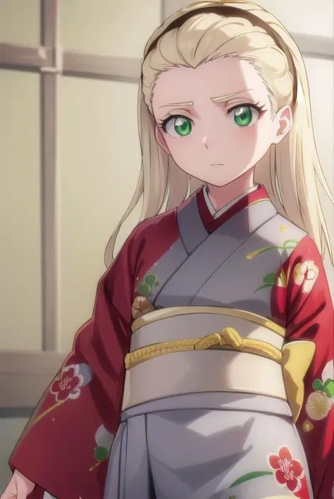 rurichiyokasumioji, <lyco:rurichiyokasumioji-lyco-nochekaiser:1>,
rurichiyo kasumioji, long hair, blonde hair, (green eyes:1.5), hairband, hair pulled back, forehead,
BREAK japanese clothes, kimono, hakama, hakama skirt, (red kimono:1.5), long sleeves, wide sleeves, (grey hakama:1.3),
BREAK outdoors, shrine,
BREAK looking at viewer, (cowboy shot:1.5),
BREAK <lyco:GoodHands-beta2:1>, (masterpiece:1.2), best quality, high resolution, unity 8k wallpaper, (illustration:0.8), (beautiful detailed eyes:1.6), extremely detailed face, perfect lighting, extremely detailed CG, (perfect hands, perfect anatomy),