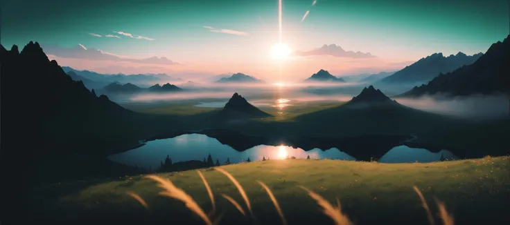 <lora:film:0.6>,(RAW photo, best quality),(realistic, photo-realistic:1.3),extremely delicate and beautiful,(ultra highres:1.0), watercolor, arcane style,highly detailed (mountain lake:1.1) landscape,(masterpiece:1.3),(detailed grass:1.1),heavenly atmosphere,(fantasy landscape:1.1),(D&D:1.1), (darkfantasy:1.1), full shot body photo of the most beautiful artwork in the world,highly detailed ,Intricate, High Detail, Sharp focus, dramatic, masterpiece, highest quality, lens flare, shade, bloom, ((chromatic aberration)),floral garden background,by atey ghailan, by greg rutkowski,james gilleard, by joe fenton ,by Jeremy Lipking, by Antonio J. Manzanedo, digital painting ,grunge aesthetic , dreamlike, (gradient green:1.1) ,(vibrant colors:1.1) ,(epic view:1.2),(epic shot:1.1),trending on artstation, pastel colors, (ink:1.3), autumn lights,relax and enjoy a time of peace and tranquility,magic hour,magical lights, sharp focus,volumetric fog,8k UHD,DSLR,high quality,(film grain:1.4),Fujifilm XT3,(cool and warm tone impression:1.4) , <lora:lowra:0.4>