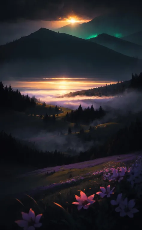 <lora:film:0.3> ,highly detailed meadow landscape,(masterpiece:1.3),(detailed grass:1.1), colorful flower field,heavenly atmosphere,(fantasy landscape:1.1),by atey ghailan, by greg rutkowski, by greg tocchini, by james gilleard, by joe fenton, (gradient purple:1.3), (night time:1.1) ,vibrant color palette ,(epic view:1.3),(epic shot:1.1),by atey ghailan, by greg rutkowski,james gilleard, by joe fenton ,by Jeremy Lipking, by Antonio J. Manzanedo, digital painting ,grunge aesthetic , dreamlike, (gradient green:1.1) ,(vibrant colors:1.1) ,(epic view:1.2),(epic shot:1.1),trending on artstation, pastel colors, (ink:1.3), autumn lights,relax and enjoy a time of peace and tranquility,magic hour,magical lights, sharp focus,volumetric fog,8k UHD,DSLR,high quality,(film grain:1.4),Fujifilm XT3,(cool and warm tone impression:1.4),<lora:lowra:0.4>,trending on artstation , <lora:add_detail:0.3>