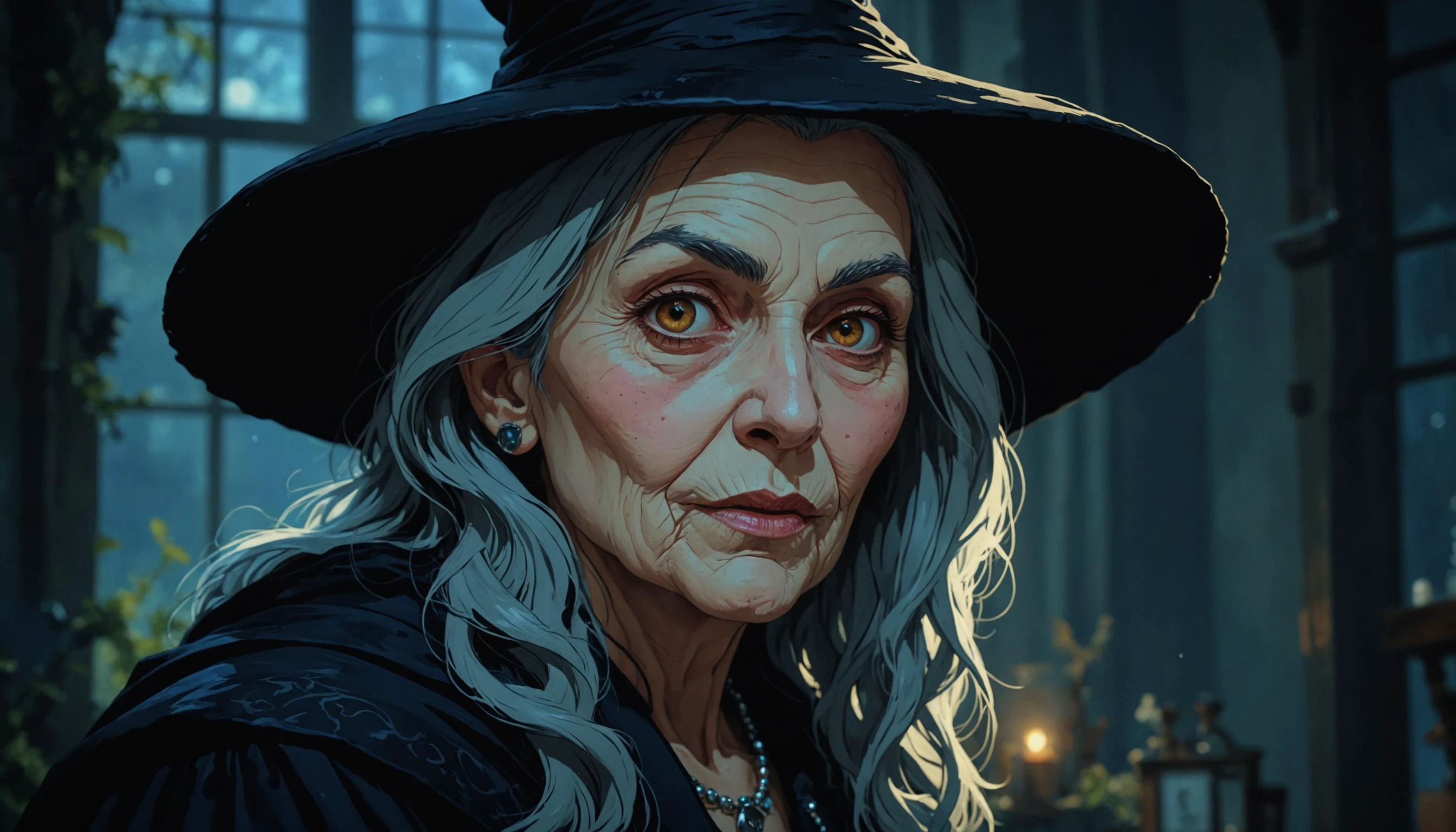 impactful color paint of a portrait of a beautiful old witch <lora:Modern_Cartoon_Style:0.3>, highly detailed, vibrant colors , 8k, sharp, professional, clear, high contrast, high saturated, , vivid deep blacks, crystal clear