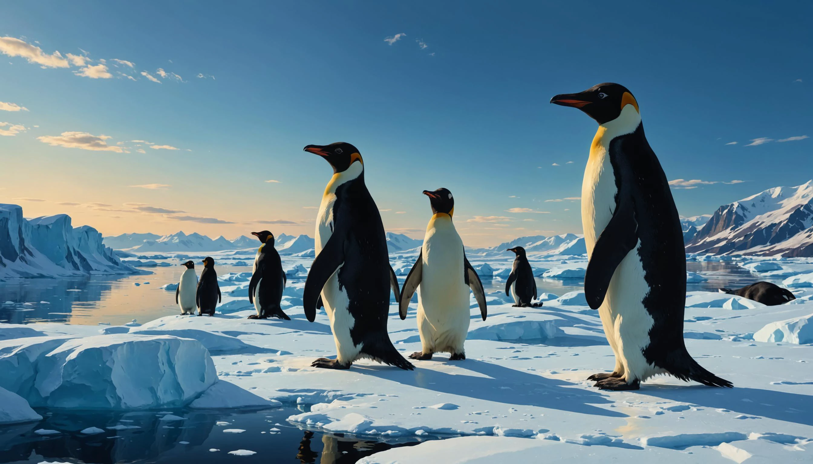 impactful color paint of An arctic expedition with penguins and polar bears , <lora:Modern_Cartoon_Style:0.4>, highly detailed, vibrant colors , 8k, sharp, professional, clear, high contrast, high saturated, , vivid deep blacks, crystal clear