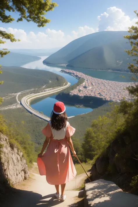 1girl, vibrant 3D Rendering, behance, landscape of a White and Peach ([San Cristobal de las Casas:Fort Lovrijenac:3]:1.3) in the distance there is a Campground, it is very Unforgettable and [Paradoxical:Neat:1], dense foliage and water, Hazy conditions, Classical, Confused, Synthetism, spotlight, telephoto lens, Colorless, taiji, Embroidery, HDR, unreal engine, [ (art by Keith Negley:1.2) , (Moebius:0.9) :8]