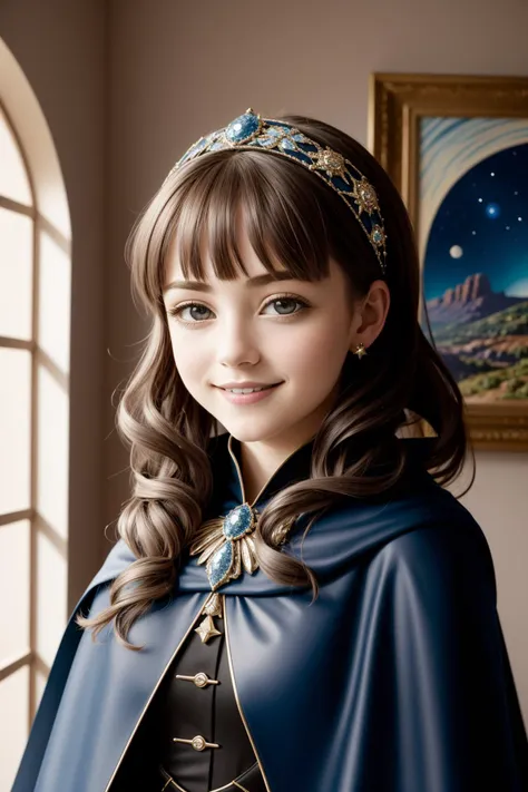 1girl, (designed by Sofonisba Anguissola:0.7) and (Chase Stone:1.2) and (Daniel Garber:1.0) , fantasy Airbrush painting, studio On pale black paper, vibrant Airbrush painting, Smiling indoors and Dwarf Planet Eris in background, rich color, landscape of a 1970'S Organic ([Tool shed:Cape:1]:1.3) from inside of a Arches National Park, at Blue hour, Graphic novel, Hopeful, elegant, Nu Goth Art, Starlight, F/1.8, Desaturated, stylized, Decoupage, beautiful, absurdres
