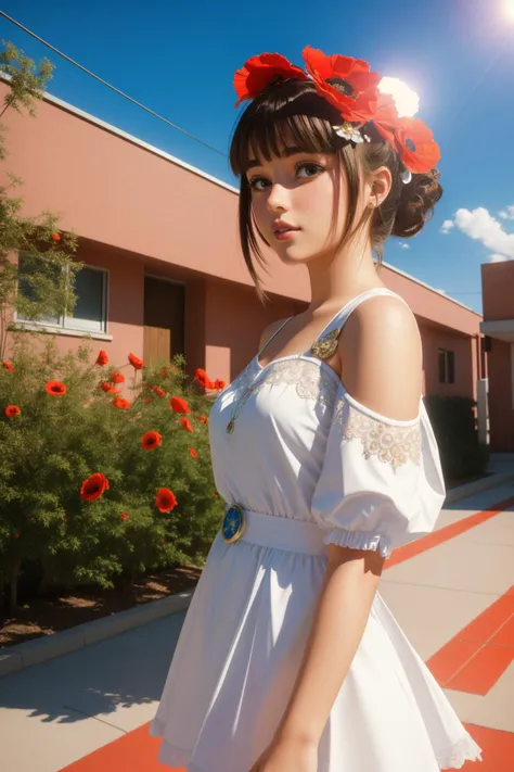 1girl, [ (classicism art stylized by Parmigianino:1.0) and (Yuko Tatsushima:1.0) and (Rinat Voligamsi:0.7) ::13], 8k 3D Rendering, stylized, over the shoulder shot of a Labyrinthine 1990'S [Shinto:Ukrainian:8] ([Sports car|Poppies]:1.3) , it has intricate details, it is designed by Blizzard entertainment, plain anaglyph effect background, desolate street with Rose, Spring, FOV 90 degrees, Grim, Mushroomcore, Direct light, 800mm lens, Electic Colors, dripping with Acid colors, good-looking, 8K, pixiv
