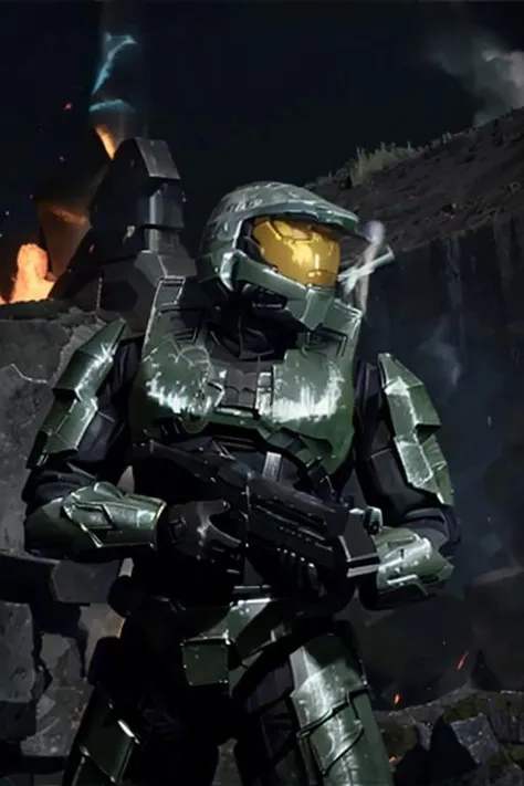 beamemitter, masterchief1, Explosion Artstyle, superarmorsuit, black, dark, haloarmor, background Exploding fire smoke, <lora:Beam Emitter (Halo) LoRA v1:1> <lora:MasterChief Halo 2A LORA:0.75> <lora:Blow it up! - (Explosion Artstyle):1>, veiling luminance , chiaroscuro, complementary colors,
