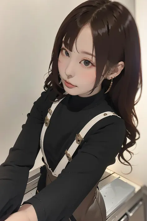 masterpiece, best quality, highly detailed,
(((solo))), (((1girls))), black eyes, earrings, wavy hair, <lora:flat2:1> <lora:add_detail:-1>, looking at viewer, (bangs:1.5), (single eyelid:1.5), medium eyes, Black suspender dress, Bangs
 <lora:sakuragawamegu_lora:1.5>