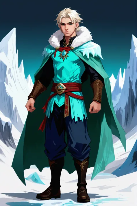 rough brushy digital painting, sketch, Polar Ice Caps,(full body:1.2), 1boy, man, bishounen, solo, [:outlandish costume design,:0.2] sorcerer, caucasian, lightseagreen hair, (average:1) build<lora:EnvyStarlightDigitalPainting05:1>