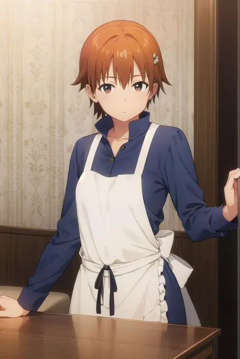 mahiruinami, <lora:mahiru inami s2-lora-nochekaiser:1>,
mahiru inami, short hair, brown hair, hair ornament, (brown eyes:1.3), orange hair, hairpin,
BREAK apron, waitress,
BREAK indoors, restaurant,
BREAK looking at viewer, (cowboy shot:1.5),
BREAK <lyco:GoodHands-beta2:1>, (masterpiece:1.2), best quality, high resolution, unity 8k wallpaper, (illustration:0.8), (beautiful detailed eyes:1.6), extremely detailed face, perfect lighting, extremely detailed CG, (perfect hands, perfect anatomy),
